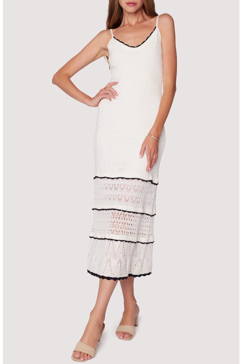 Scallop Crush Midi Dress, Main, color, CREAM BLACK