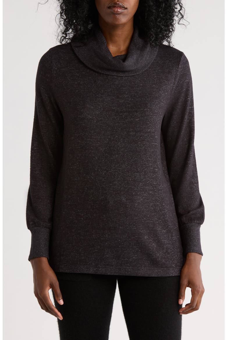 Cowl Neck Long Sleeve Knit Top, Main, color, HEATHER BLACK