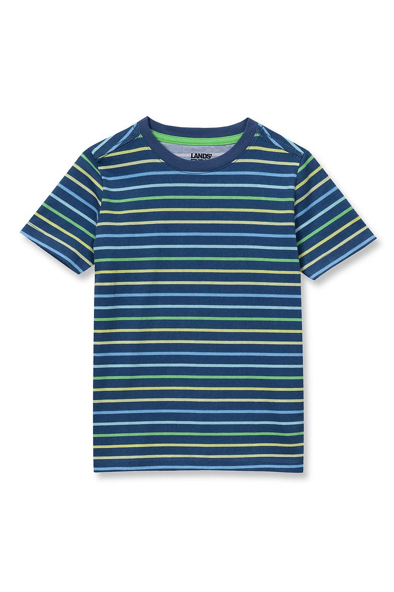 Boys Short Sleeve Stripe Crewneck Tee, Main, color, Dark Blue/Yellow Stripe