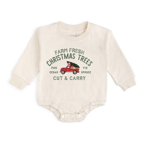 Farm Fresh Christmas Tree Patch Long Sleeve Romper