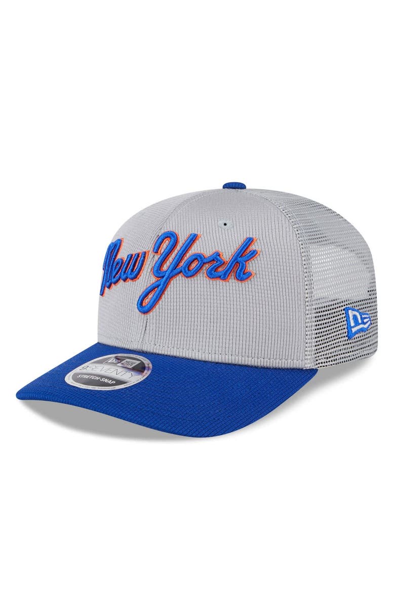 New Era Men's New Era  Gray/Royal New York Mets 2025 Batting Practice 9SEVENTY Stretch-Snap Trucker Hat, Main, color, 