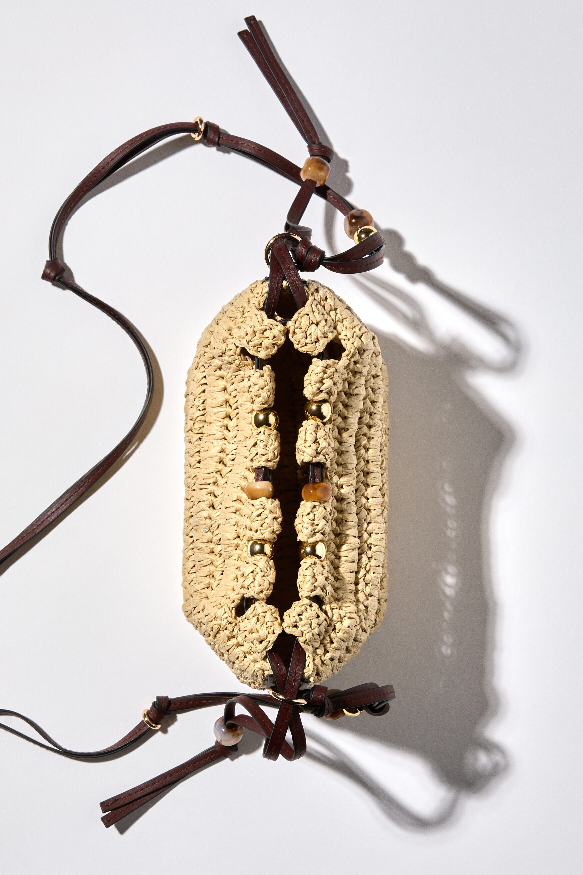 Bead-detail Straw Crossbody Bag, Alternate, color, Beige/dark brown