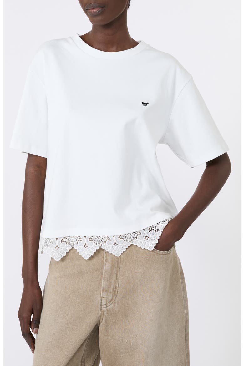Sala Lace Hem Cotton T-Shirt, Alternate, color, WHITE