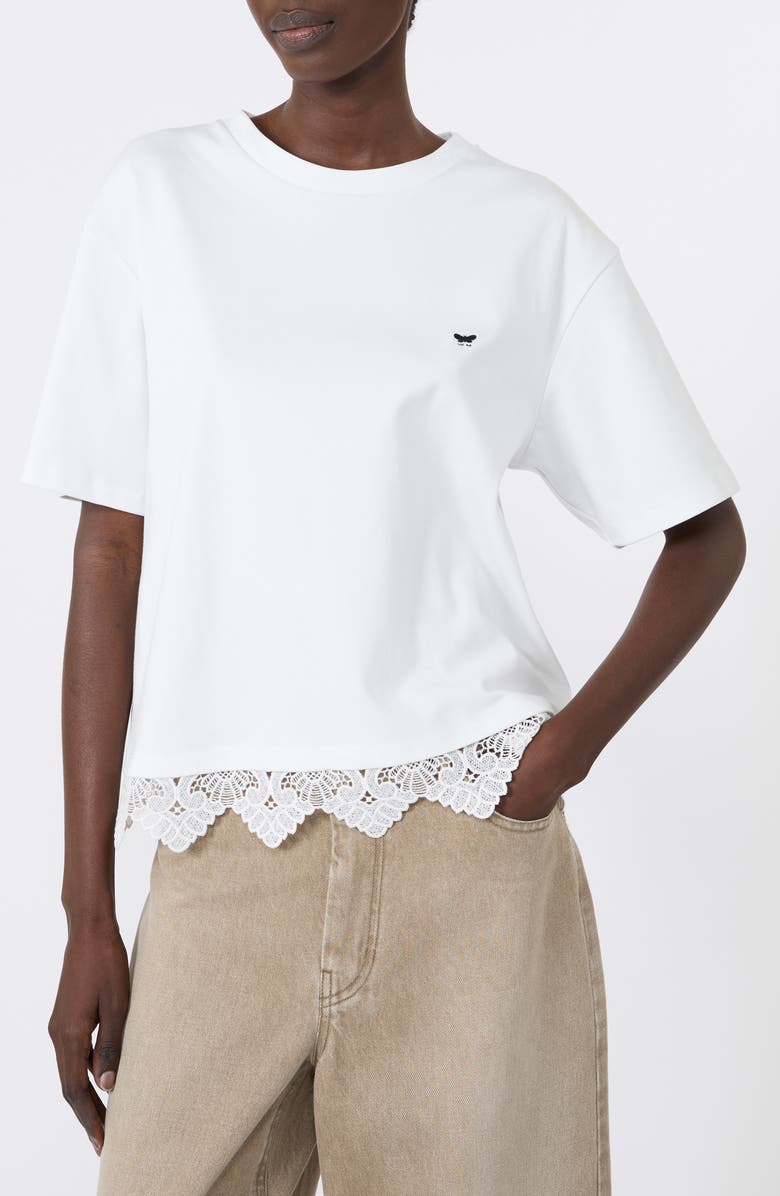 Weekend Max Mara Sala Lace Hem Cotton T-Shirt, Alternate, color, White