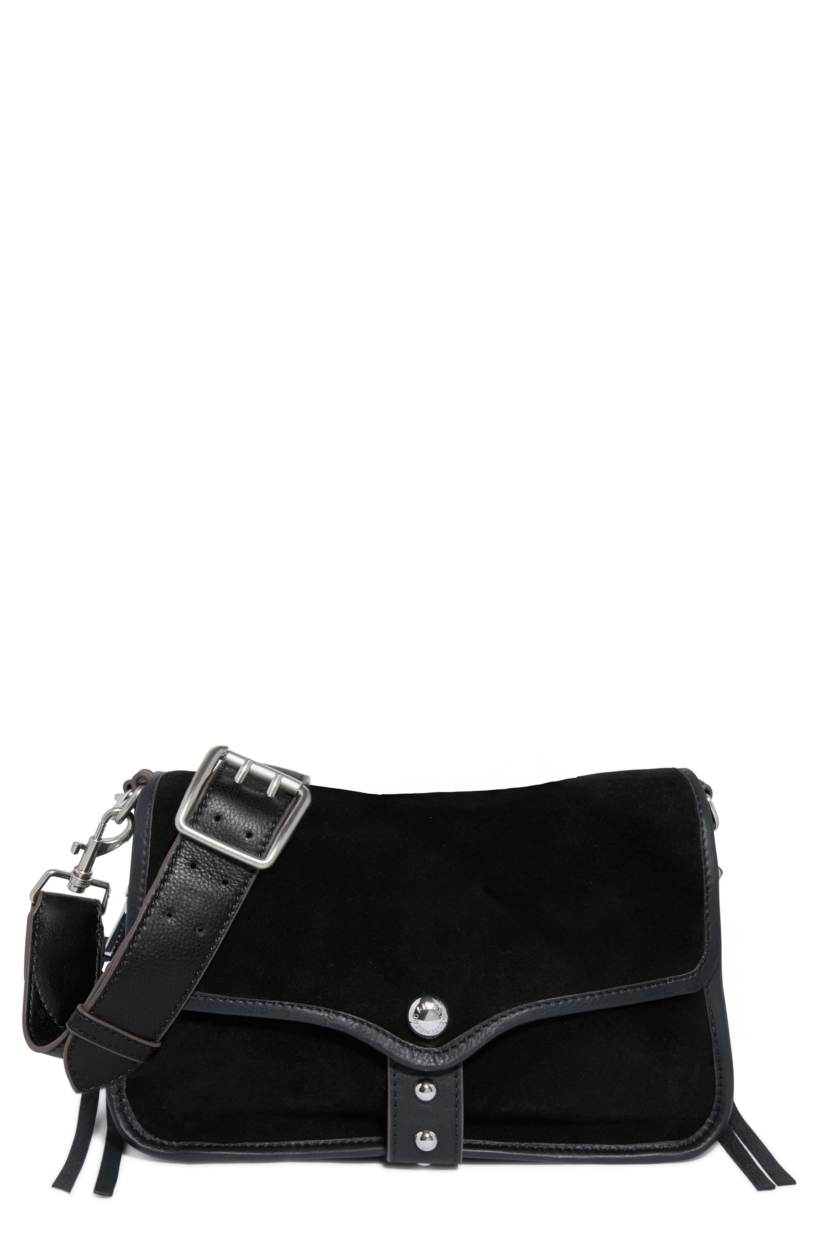 AIMEE Great Escape Suede Crossbody Bag, Main, color, Black Suede