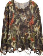R13 Distressed Camouflage Merino Wool Boyfriend Sweater