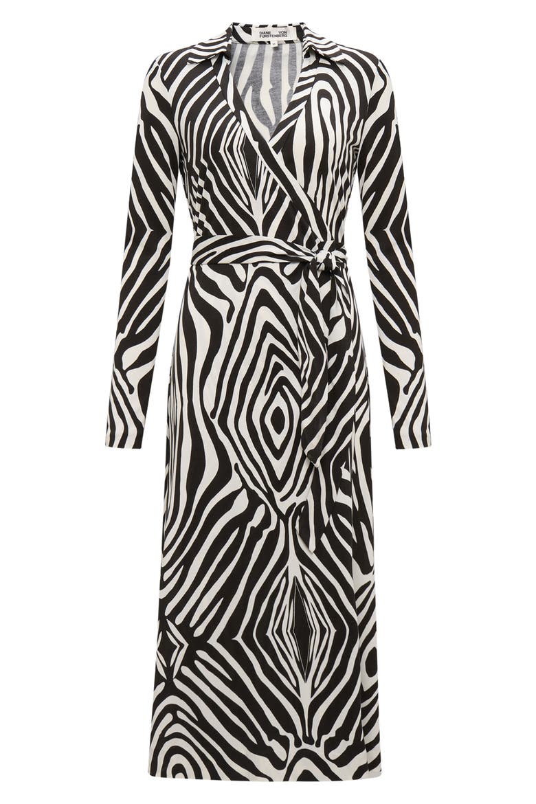 Abigail Zebra Print Long Sleeve Silk Wrap Dress, Alternate, color, ZEBRA IVORY LG