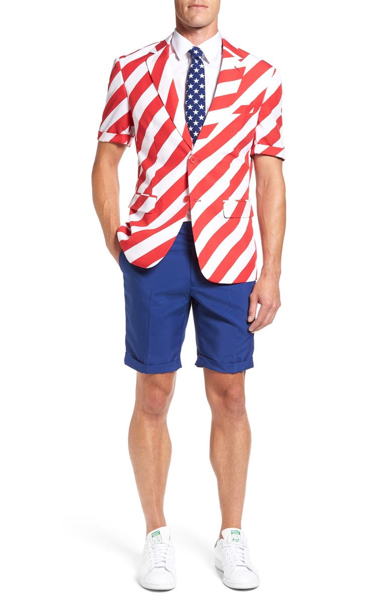 OppoSuits 'Summer United Stripes' Trim Fit Short Suit with Tie, Main, color, 