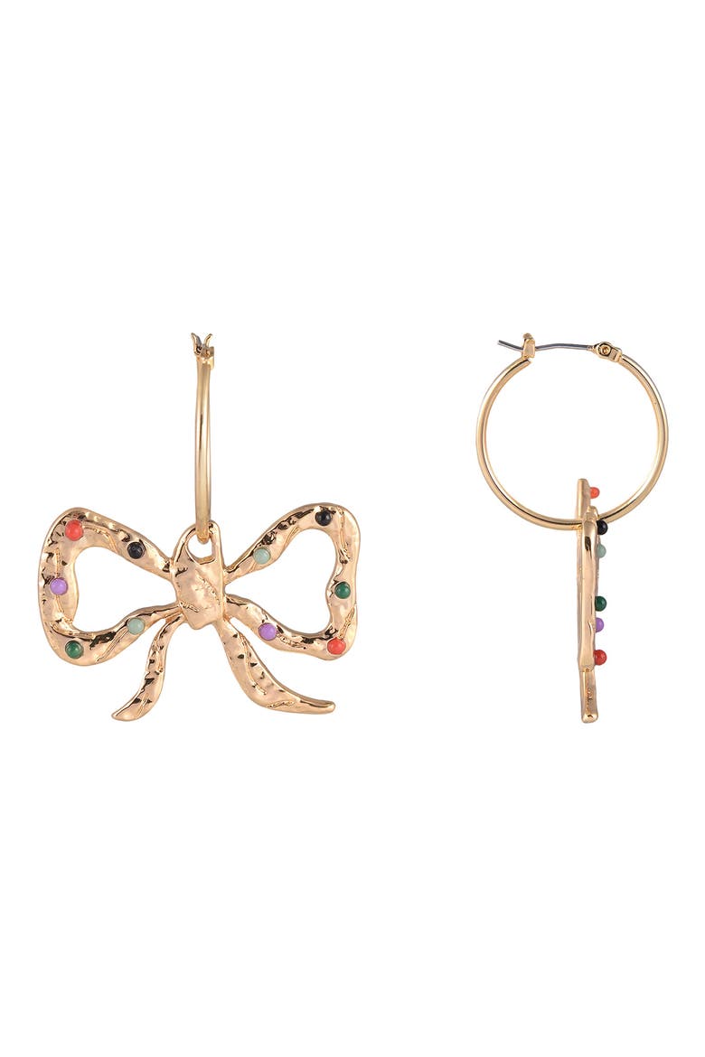 Multicolor Stone Bow Drop Earrings, Alternate, color, GOLD