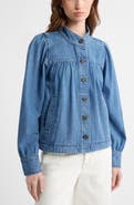 Treasure & Bond Gathered High Neck Denim Jacket
