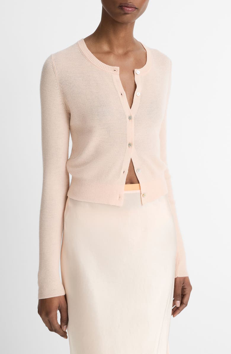 Vince Cashmere & Silk Rib Cardigan, Alternate, color, Rose Nectar