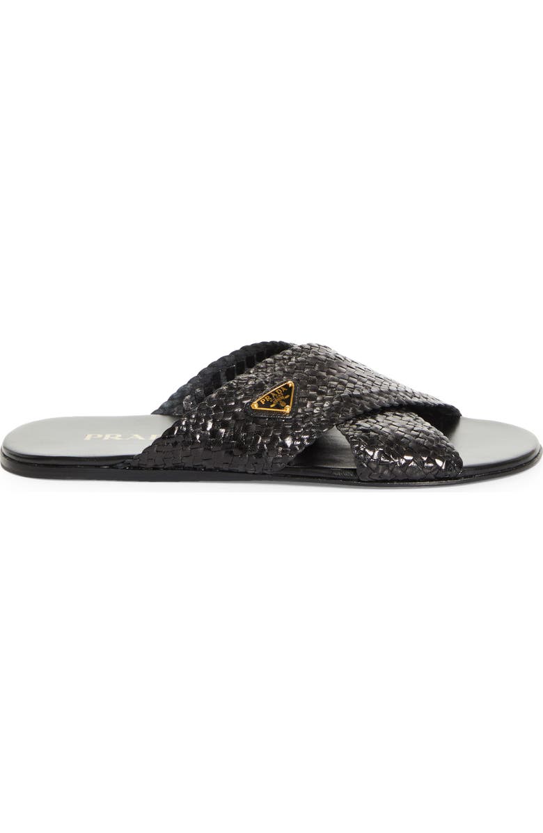 Prada Woven Slide Sandal, Alternate, color, Nero