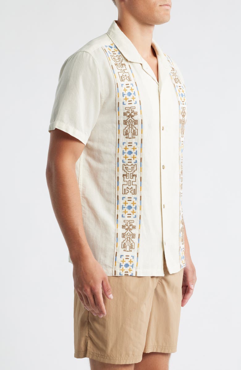 Roark Gonzo Embroidered Organic Cotton & Linen Camp Shirt, Alternate, color, Ioy