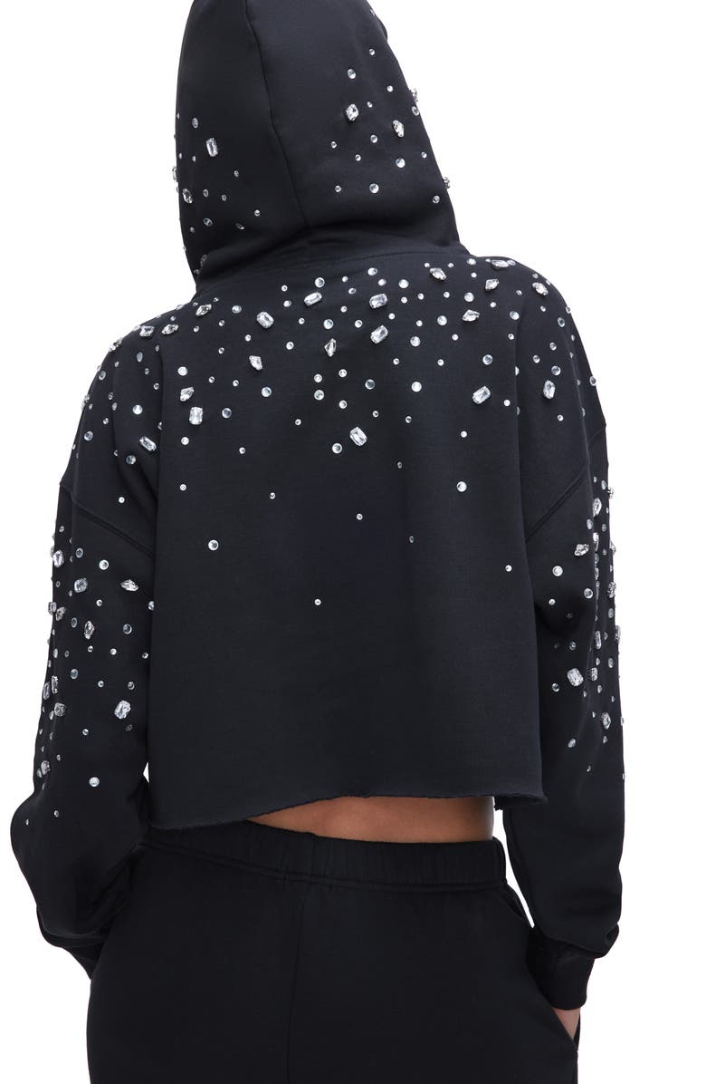 Good American Allover Crystal Crop Hoodie, Alternate, color,