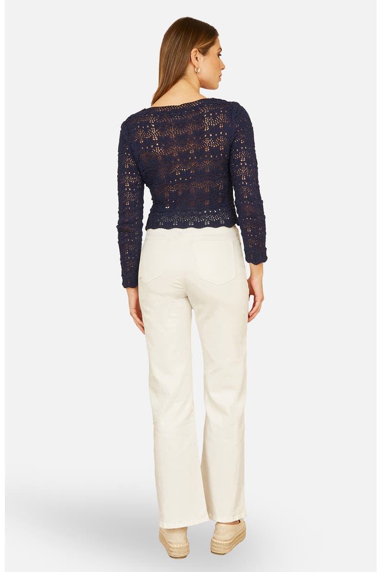 Front Ruched Crochet Top, Alternate, color, Navy