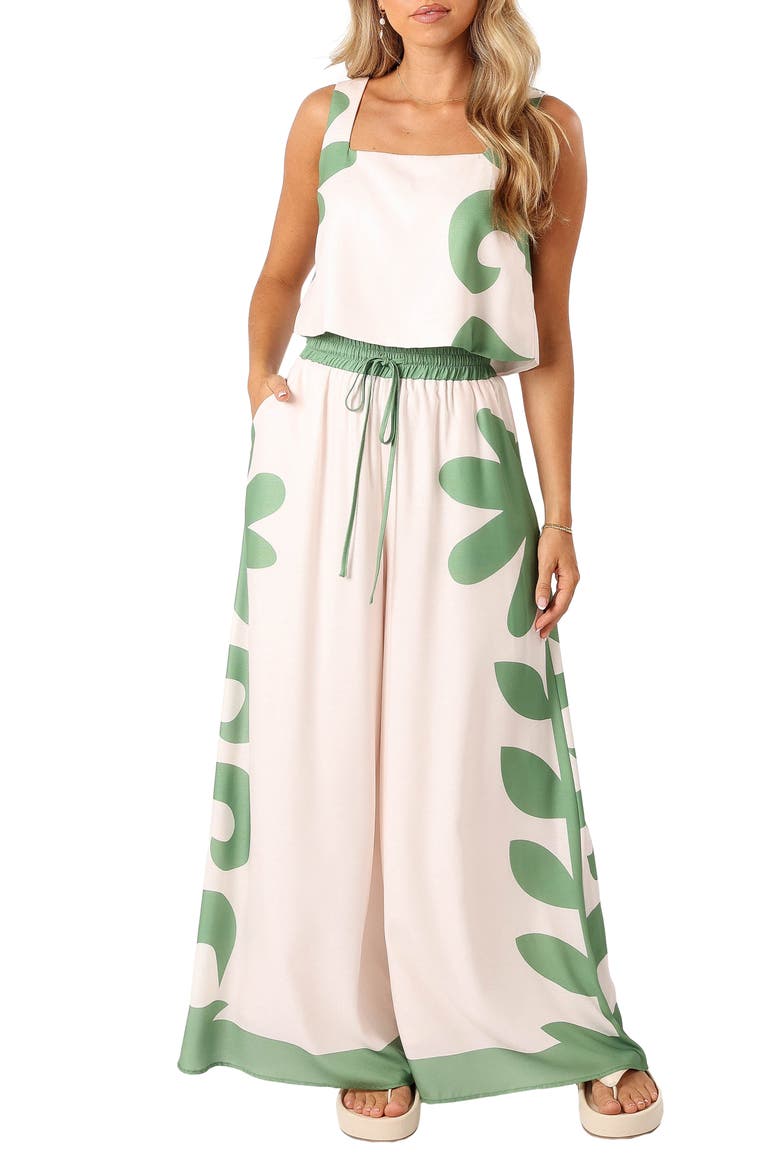Timothy Linen Blend Square Neck Top & Wide Leg Pants, Main, color, BEIGE GREEN