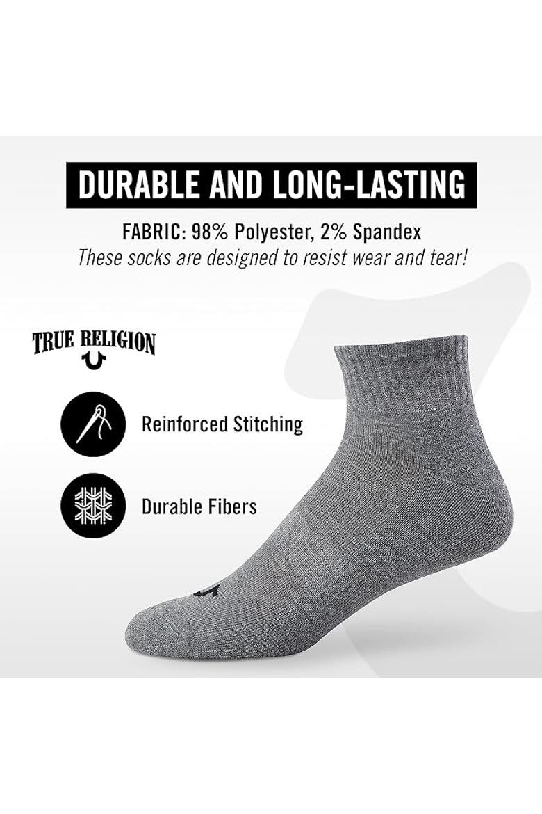 12 Pairs Quarter Premium Athletic Ankle Socks, Alternate, color, Grey/Black/White