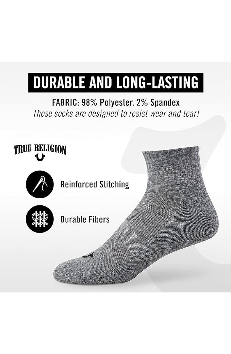 True Religion 12 Pairs Quarter Premium Athletic Ankle Socks, Alternate, color, Grey/Black/White