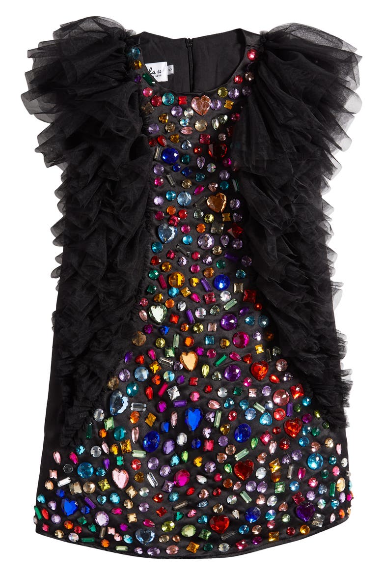 Bejeweled Gem Dress, Main, color, BLACK MULTI