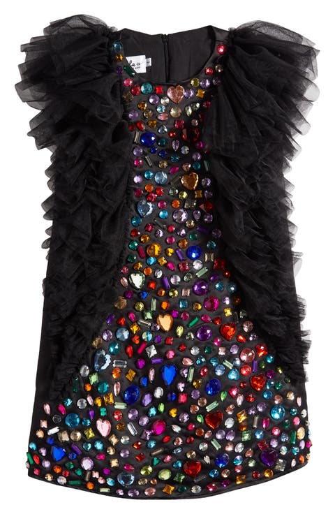 Kids' Bejeweled Gem Tulle Dress