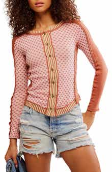 Free People Instant Classic Floral Print Cotton Button-Up Knit Top