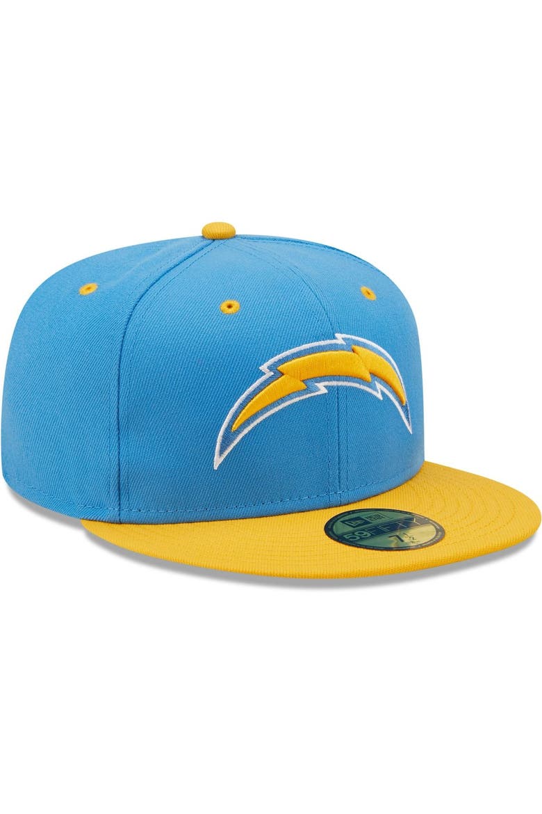 Men's New Era Powder Blue/Gold Los Angeles Chargers Flipside 59FIFTY Fitted Hat, Alternate, color, Blue