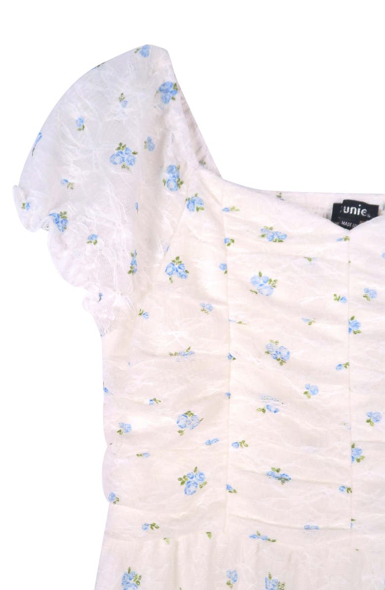 Zunie Kids' Short Sleeve Ruched Lace Dress, Alternate, color, Ivory/Blue