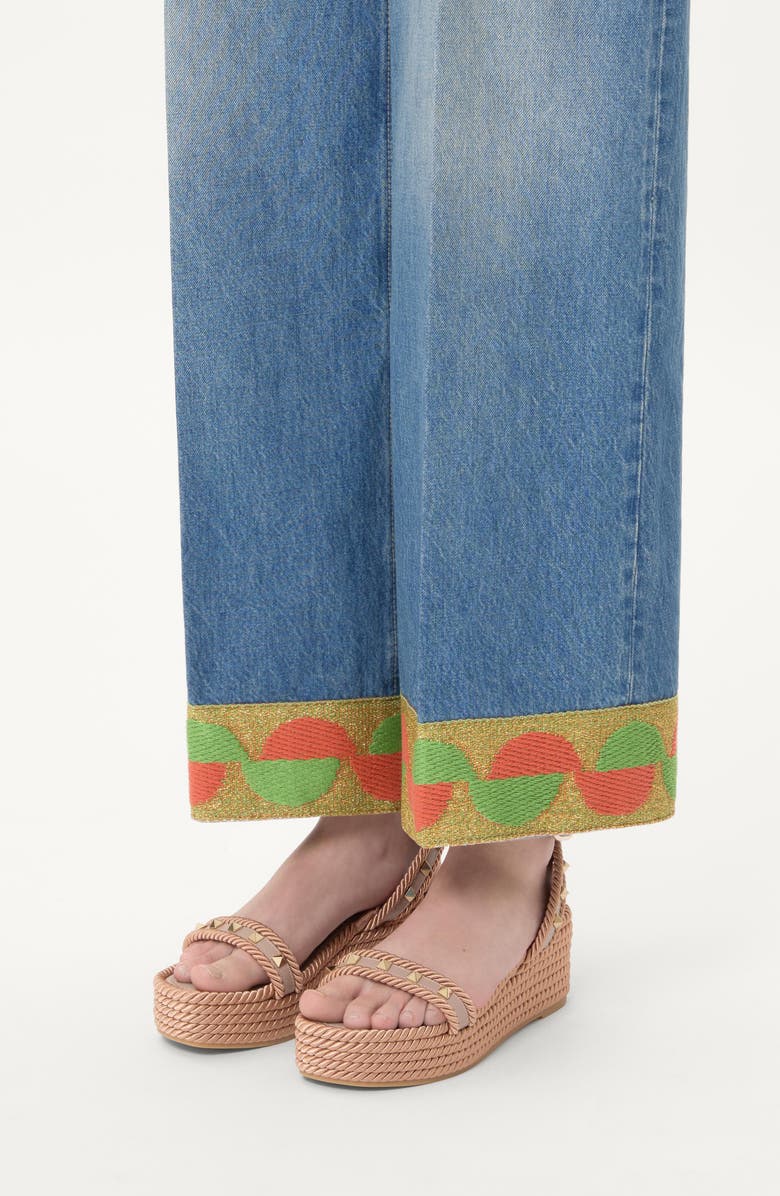 Valentino Garavani Rockstud Espadrille Wedge Sandal, Alternate, color, Poudre