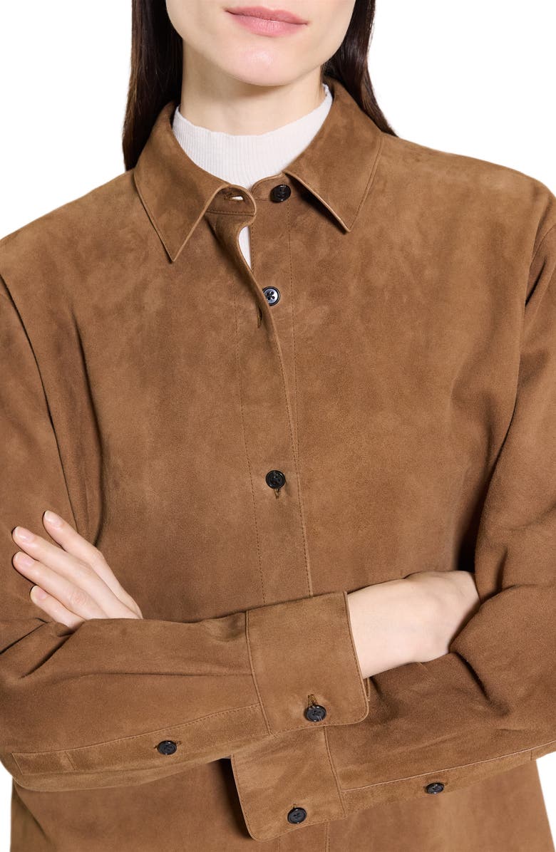 Theory Classic Boxy Fit Suede Shirt Jacket, Alternate, color, Deep Tobacco