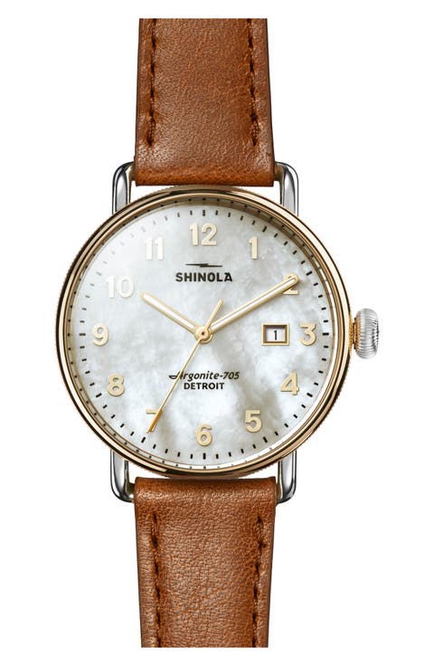 Canfield Leather Strap Watch, 38mm