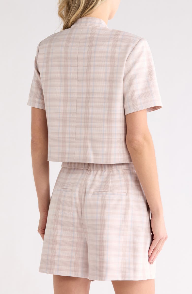 Derek Lam 10 Crosby Grace Plaid Short Sleeve Jacket, Alternate, color, Taupe/ Blue Plaid