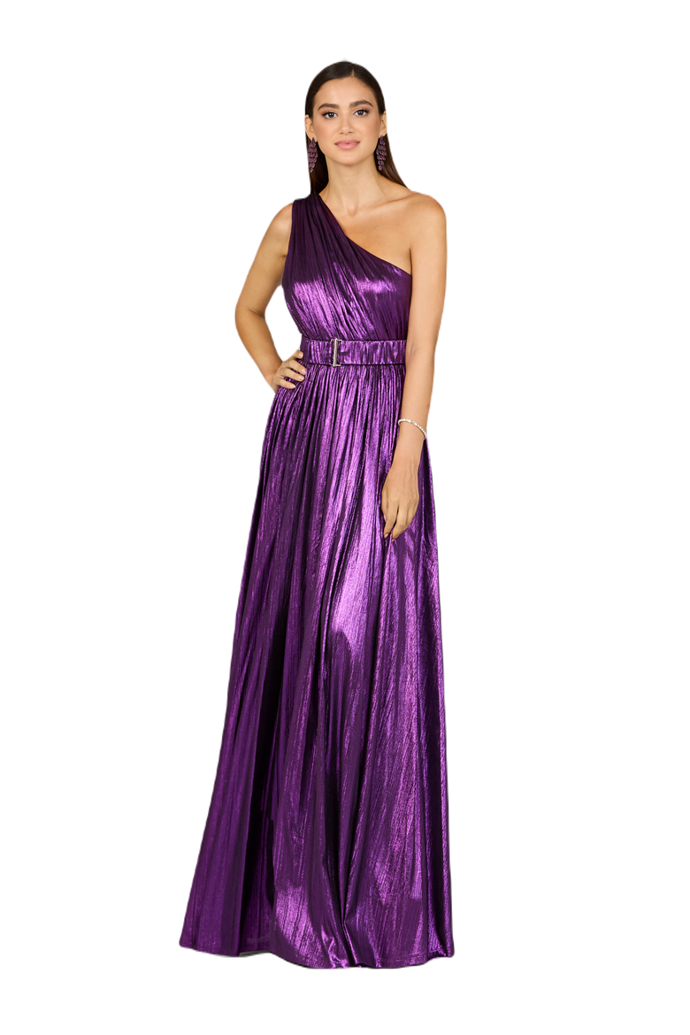 One Shoulder Metallic Dress, Main, color, Purple