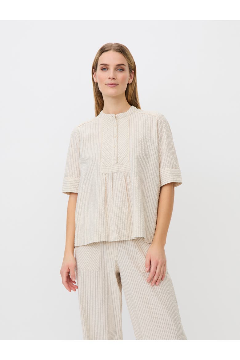 MaBeyora Mandarin Collar Textured Blouse, Main, color, Olivine