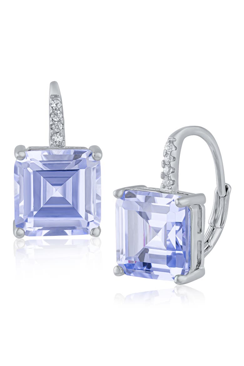 Asscher Cut Cubic Zirconia Lever Back Earrings, Main, color, LAVENDER/ CLEAR SILVER