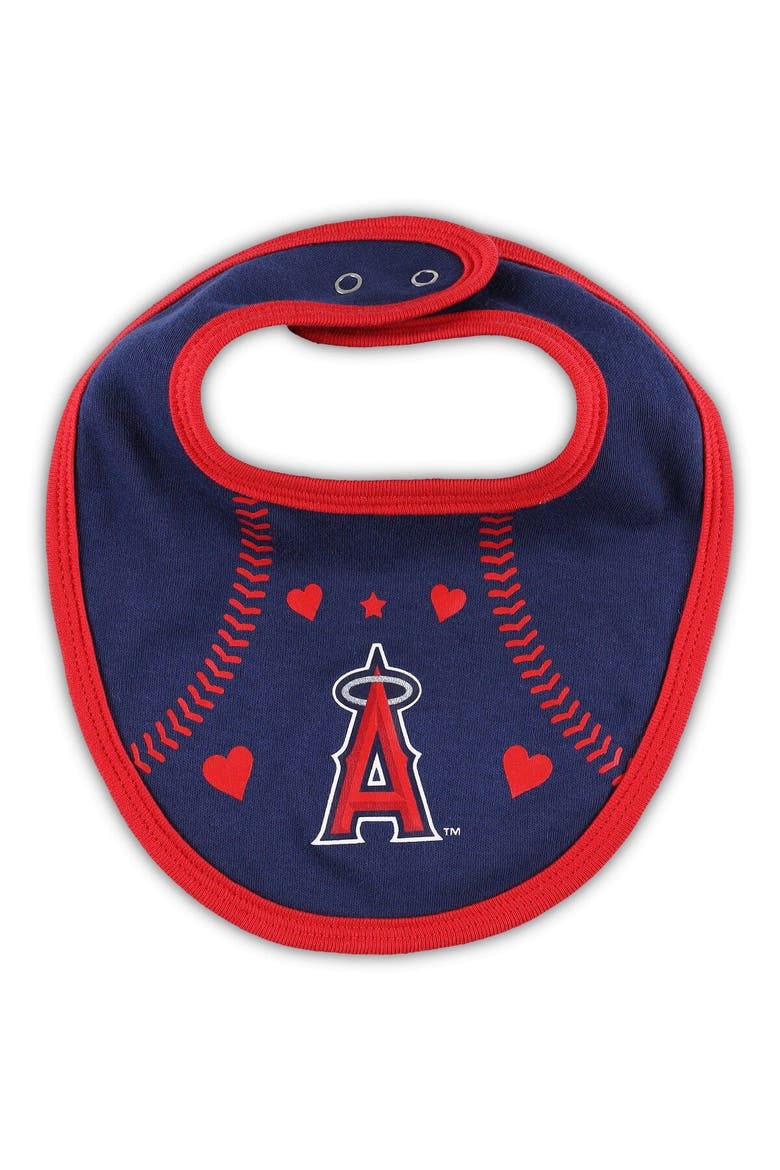 Newborn & Infant Red/Navy Los Angeles Angels Three-Piece Love of Baseball Bib Bodysuit & Booties Set, Alternate, color, Red