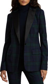 Lauren Ralph Lauren Satin Trim Plaid Blazer