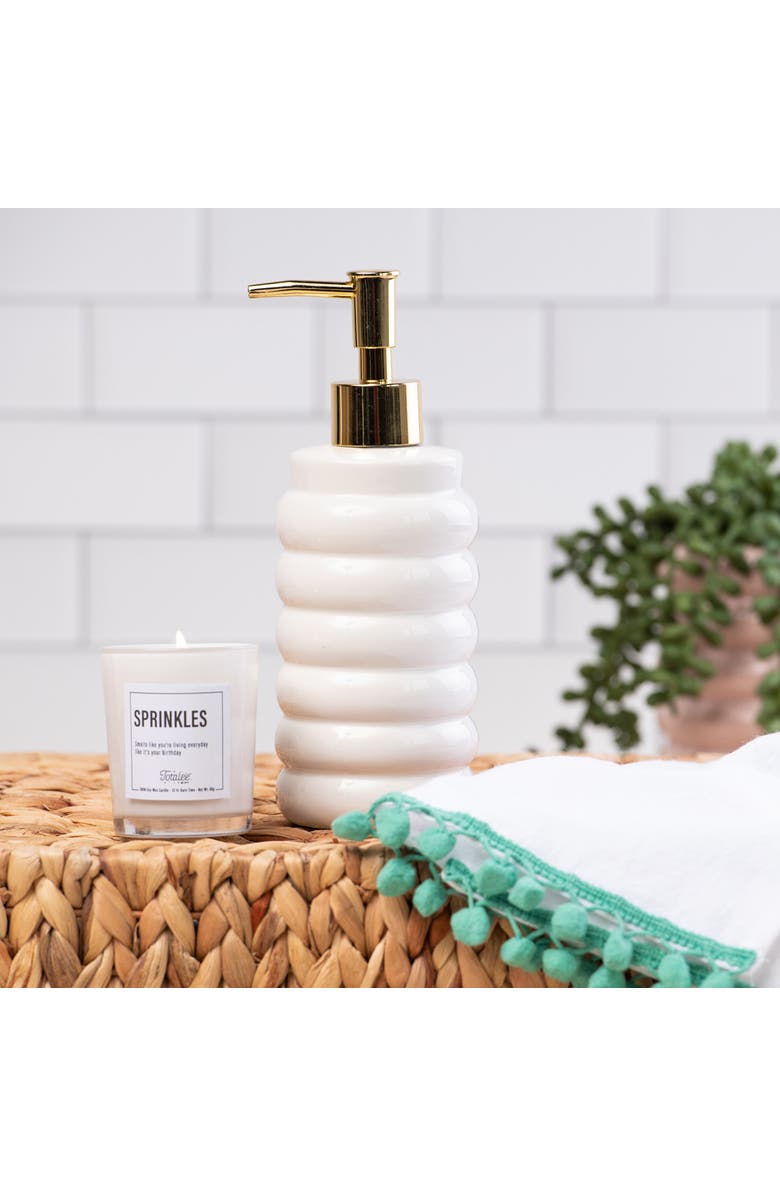 Totalee Gift Ribbed Cer Soap Dispenser Ceramic White 13 oz, Alternate, color, White