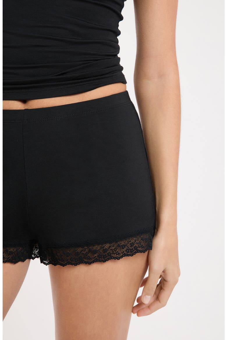 Kitty Lace Trim Shorts, Alternate, color, BLACK