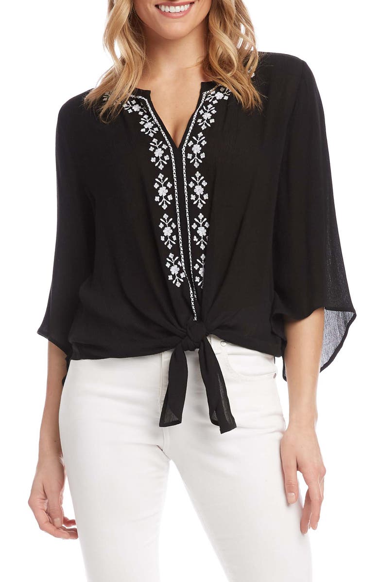 Karen Kane Embroidered Tie Front Top, Main, color, 