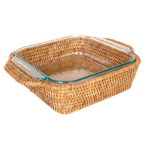 Artifacts Rattan Square Baker Basket, with Pyrex