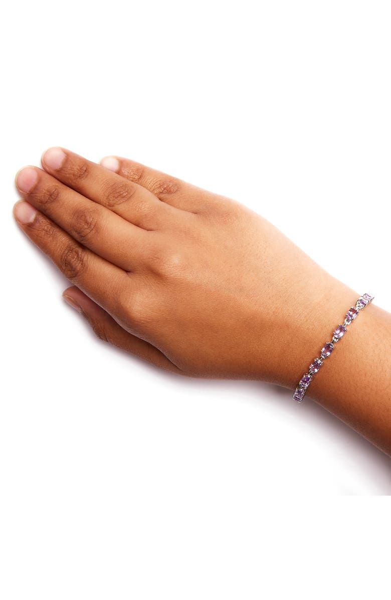 Haus of Brilliance .925 Sterling Silver 8 1/2 Cttw Oval Shaped Purple Amethyst Link Bracelet, Alternate, color, White