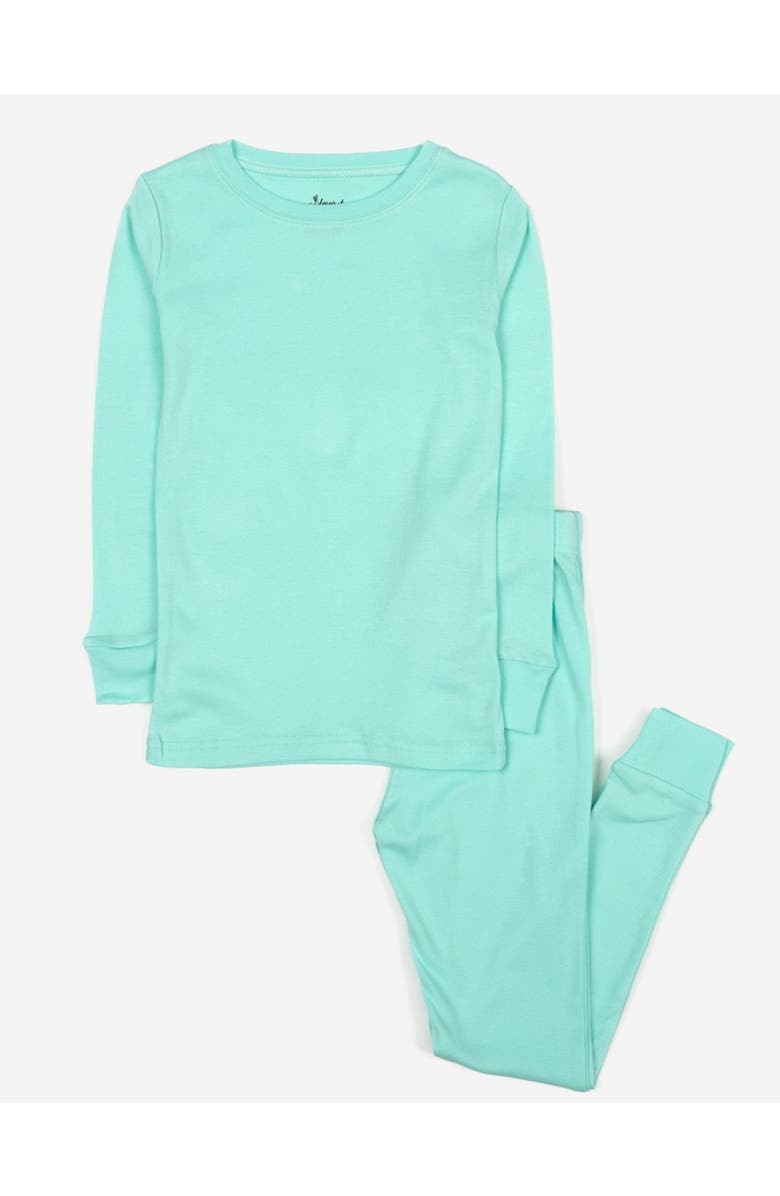 Leveret Kids Two-Piece Solid Cotton Matching Family Pajamas, Main, color, Aqua