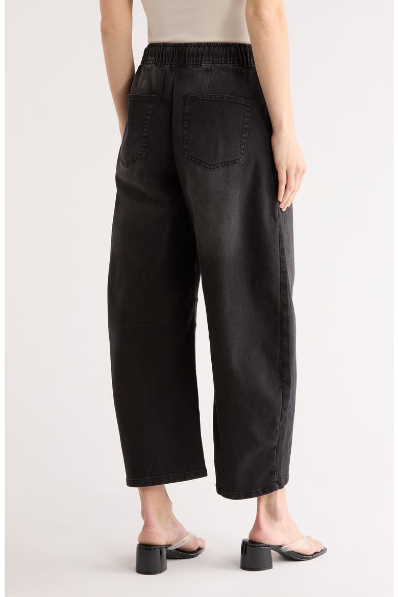 Drawstring Waist Crop Barrel Leg Jeans, Alternate, color, WASHED BLACK