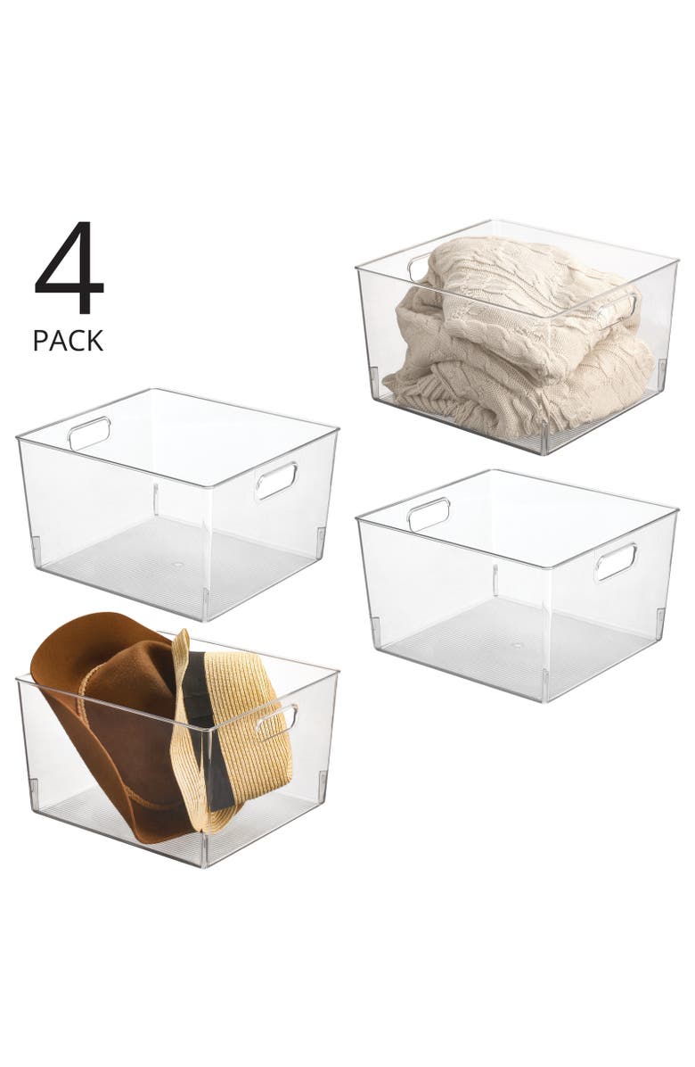mDesign miDesign Plastic Closet Storage Organizer Container Bin, Handles - 4 Pack, USA Made, Alternate, color, Clear
