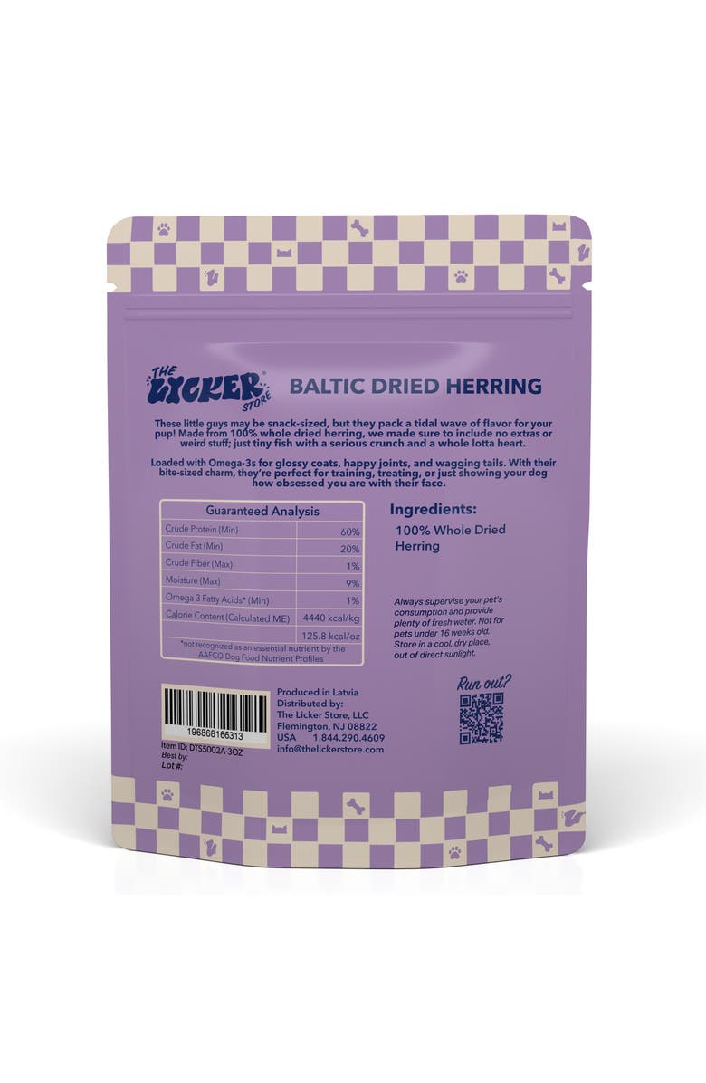 The Licker Store Gluten and Grain-Free Omega-3 Single Ingredient Crunchy Dried Fish Treats for Dogs, 3oz Bag, Alternate, color, Baltic Herring (Dogs & Cats)