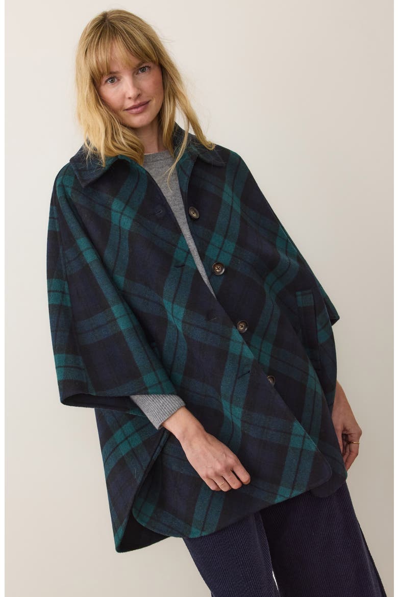Colette Plaid Cape Coat, Alternate, color, EVERGREEN PLAID