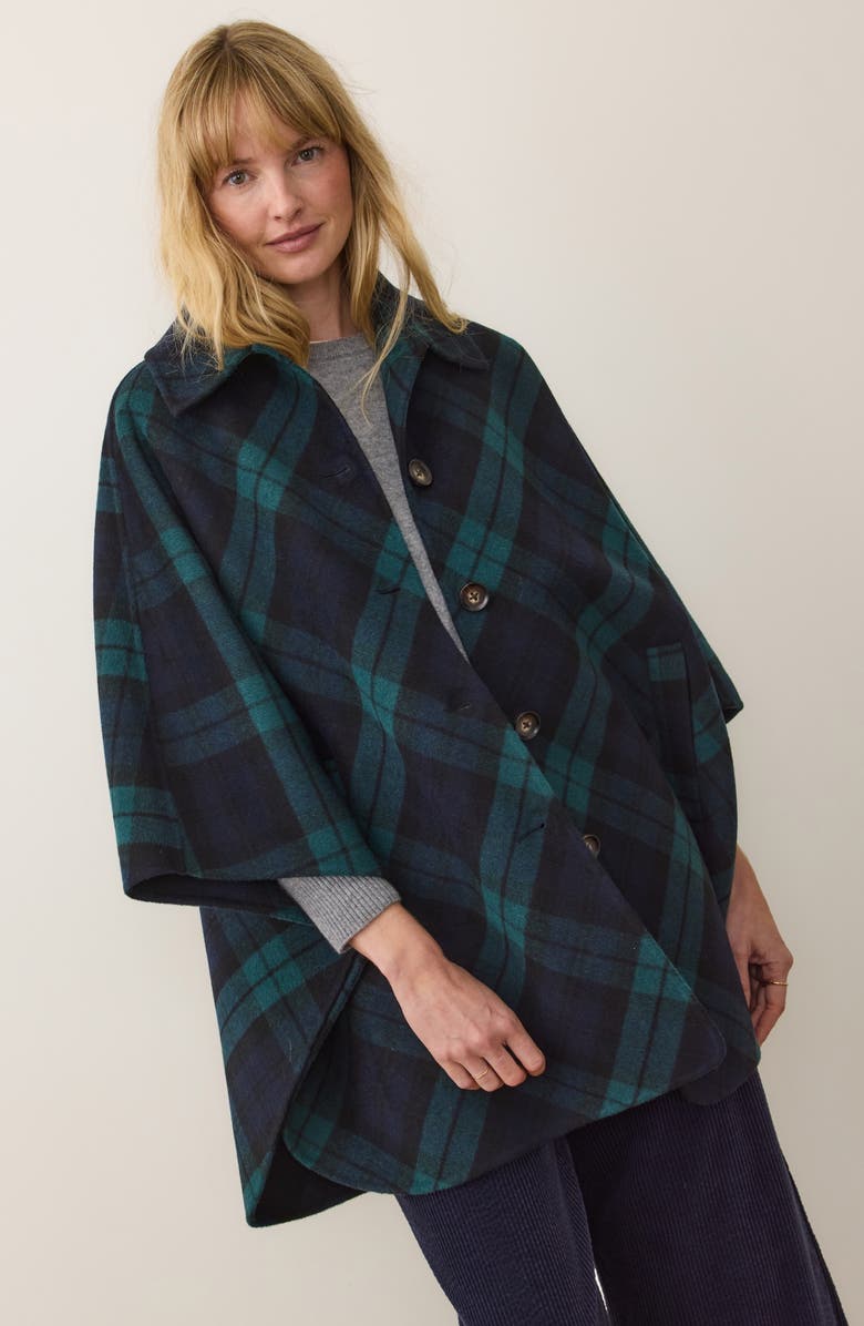 Marine Layer Colette Plaid Cape Coat, Alternate, color, Evergreen Plaid