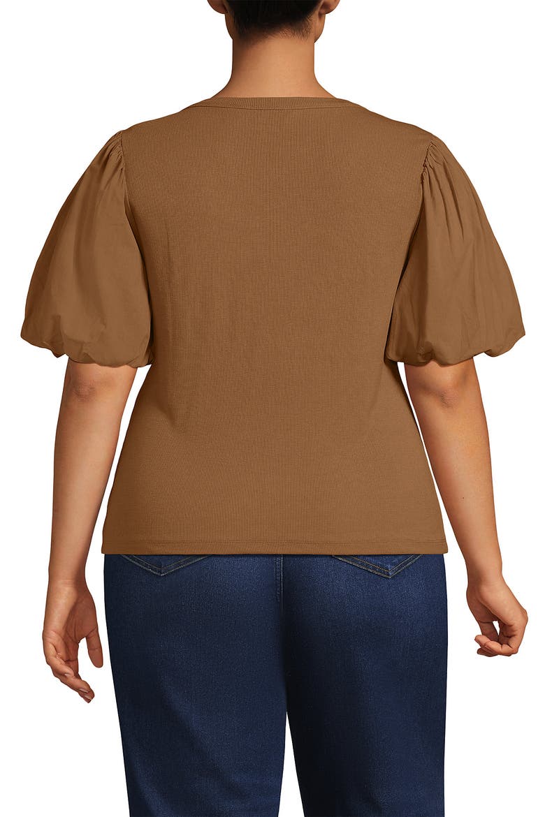 Drapey Rib Puff Sleeve Scoop Neck Top, Alternate, color, Canyon Camel
