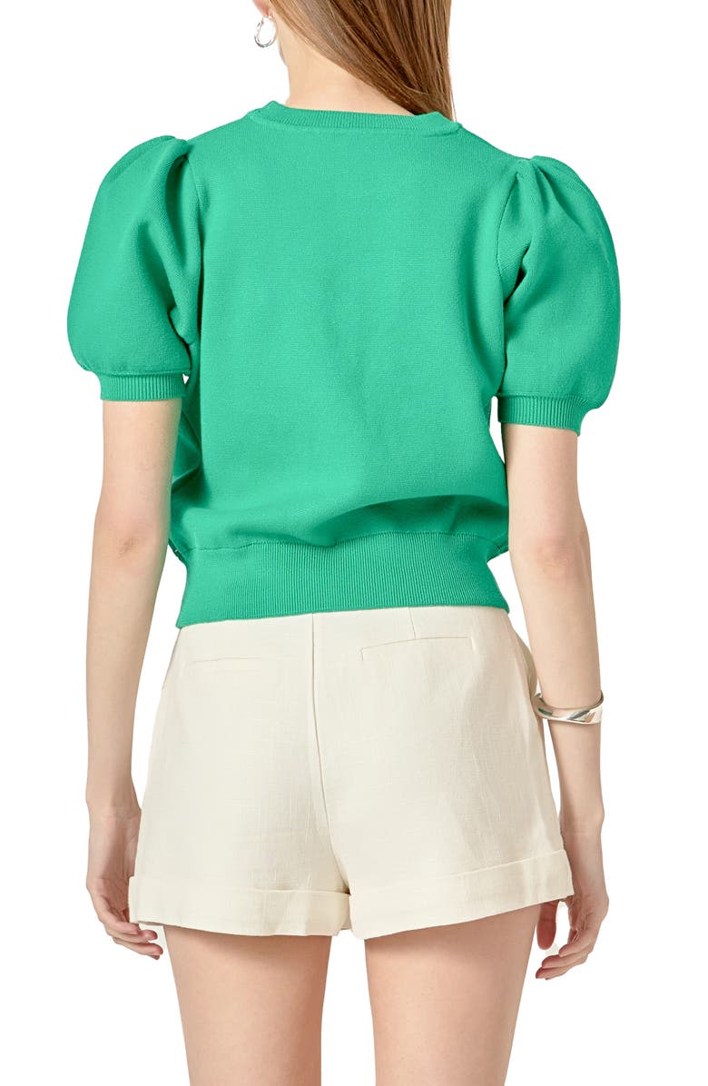 English Factory Stitch Detail Puff Sleeve Sweater, Alternate, color, Green