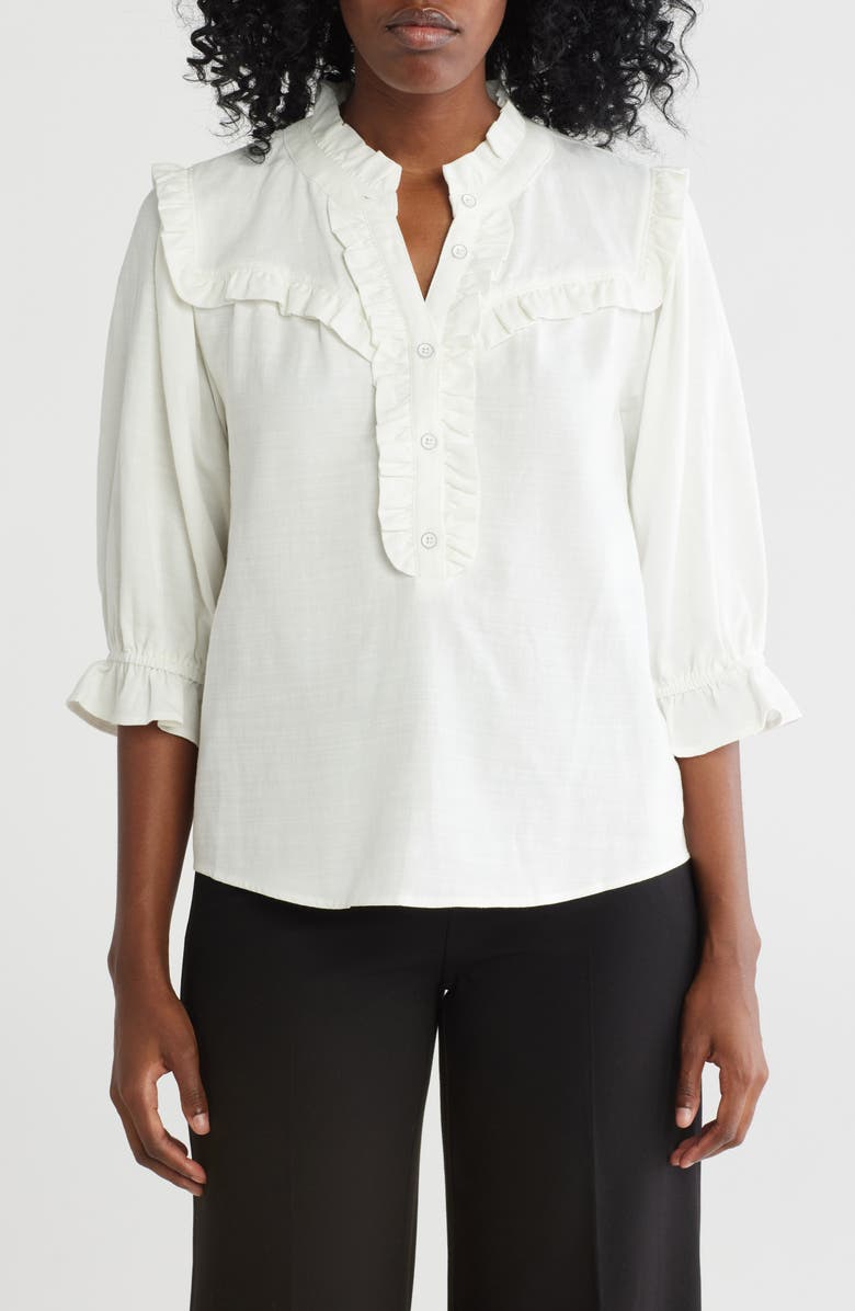 Democracy Ruffle Yoke Three-Quarter Sleeve Shirt, Main, color, 